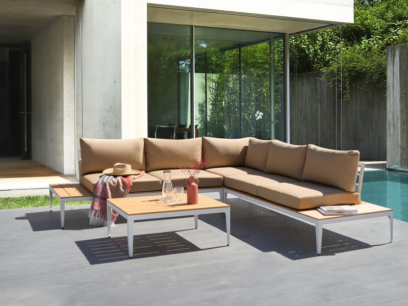 Kulmasohva ulos pöydällä 5-istuttava Positano - Ruskea/Valkoinen/Ruskea - Puutarhakalusteet - Terassiryhmät - Sohvaryhmät ulos