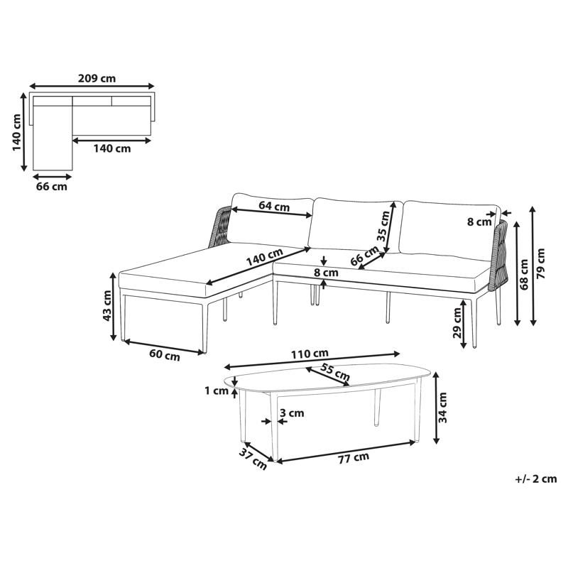 Kulmasohva ulos pöydällä 3-istuttava Leffe oikeakätinen - Beige - Puutarhakalusteet - Terassiryhmät - Sohvaryhmät ulos