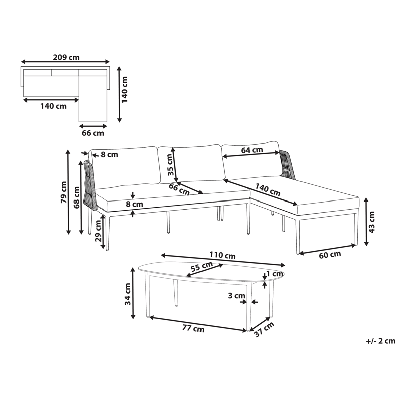 Kulmasohva ulos pöydällä 3-istuttava Leffe vasenkätinen - Beige - Puutarhakalusteet - Terassiryhmät - Sohvaryhmät ulos