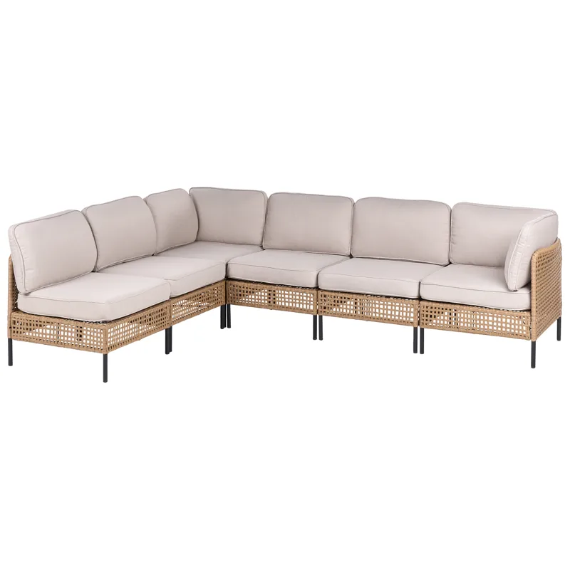 Kulmasohva ulos pöydällä 6-istuttava Omegana modulaarinen polyrottinki - Beige/Musta - Puutarhakalusteet - Terassiryhmät - Sohvaryhmät ulos