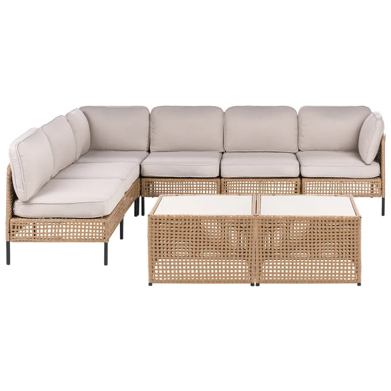 Kulmasohva ulos pöydällä 6-istuttava Omegana modulaarinen polyrottinki, Beige/Musta