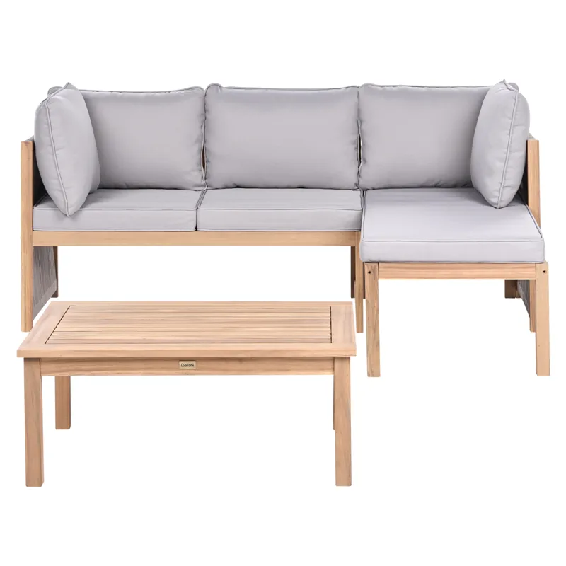 Kulmasohva ulos pöydällä 3-istuttava Arabba vasenkätinen akaasiapuu, Ruskea/Harmaa