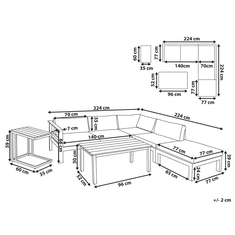 Kulmasohva ulos pöydällä 5-istuttava Messina vasenkätinen - Valkoinen/Beige/Vihreä - Puutarhakalusteet - Terassiryhmät - Sohvaryhmät ulos