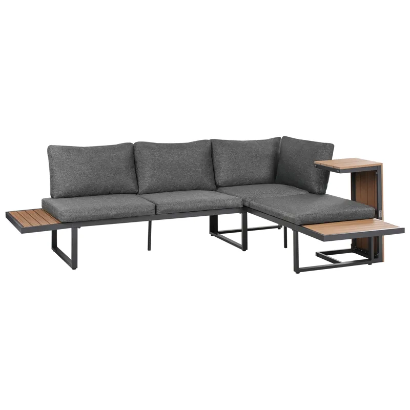 Kulmasohva ulos pöydällä 4-istuttava Pienza oikeakätinen - Harmaa/Ruskea/Musta - Puutarhakalusteet - Terassiryhmät - Sohvaryhmät ulos