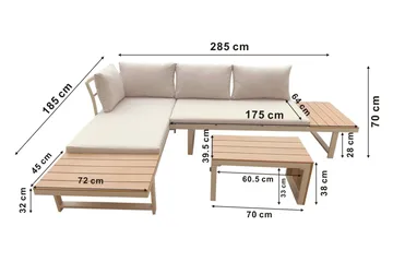 Lainelle 4-istuttava sohvaryhmä parvekkeelle ja terassille, beiget pehmusteet - Beige - Puutarhakalusteet - Terassiryhmät - Sohvaryhmät ulos