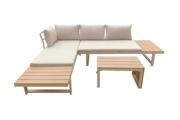 Lainelle 4-istuttava sohvaryhmä parvekkeelle ja terassille, beiget pehmusteet - Beige - Puutarhakalusteet - Terassiryhmät - Sohvaryhmät ulos