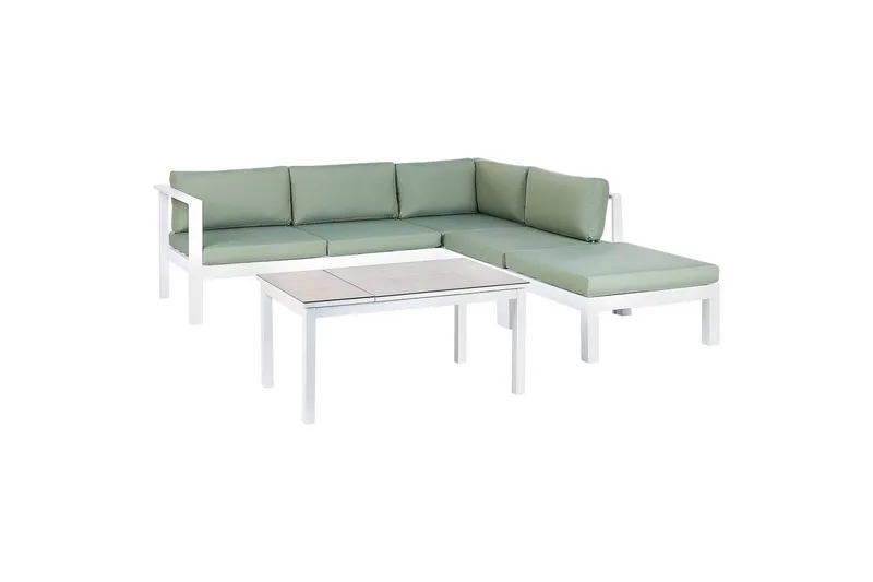 Loungegrupp 5-sits Beliani Messina Grön/vit/grå Green||White||Grey - Puutarhakalusteet - Terassiryhmät - Sohvaryhmät ulos