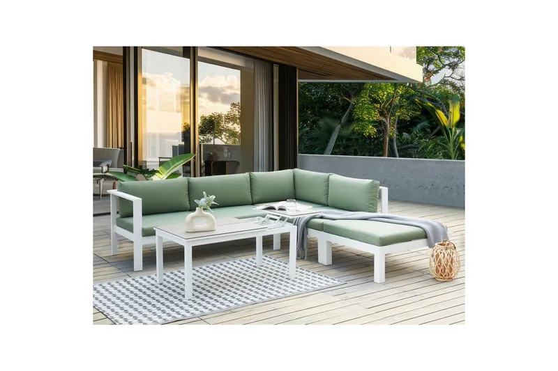 Loungegrupp 5-sits Beliani Messina Grön/vit/grå Green||White||Grey - Puutarhakalusteet - Terassiryhmät - Sohvaryhmät ulos