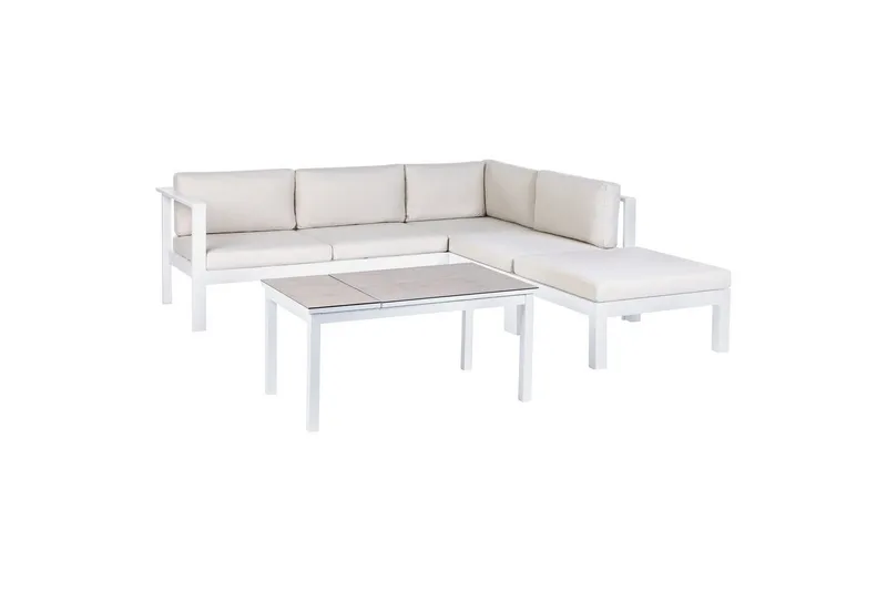 Loungegrupp 5-sits Beliani Messina Grön/vit/grå White||Grey - Puutarhakalusteet - Terassiryhmät - Sohvaryhmät ulos