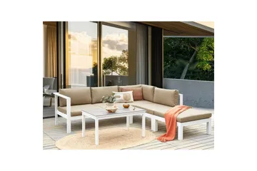 Loungegrupp 5-sits Beliani Messina Grön/vit/grå White||Grey||Beige - Puutarhakalusteet - Terassiryhmät - Sohvaryhmät ulos
