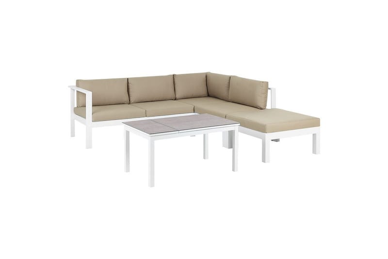 Loungegrupp 5-sits Beliani Messina Grön/vit/grå White||Grey||Beige - Puutarhakalusteet - Terassiryhmät - Sohvaryhmät ulos