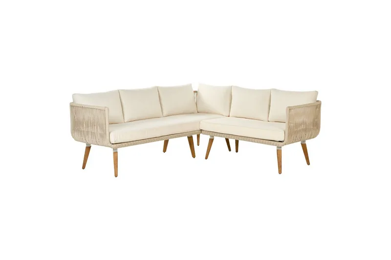 Loungegrupp Beliani Alcamo Beige||Light wood||White - Puutarhakalusteet - Terassiryhmät - Sohvaryhmät ulos
