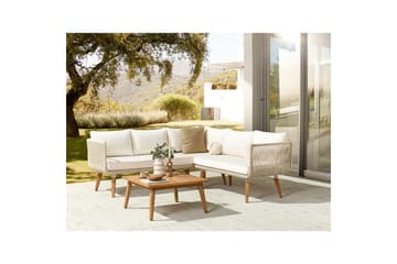 Loungegrupp Beliani Alcamo Beige||Light wood||White - Puutarhakalusteet - Terassiryhmät - Sohvaryhmät ulos