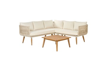 Loungegrupp Beliani Alcamo Beige||Light wood||White - Puutarhakalusteet - Terassiryhmät - Sohvaryhmät ulos