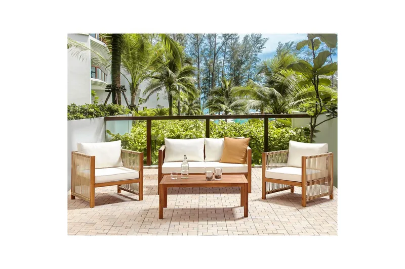 Loungegrupp Beliani Antria Ljus trä/beige Light wood||Beige - Puutarhakalusteet - Terassiryhmät - Sohvaryhmät ulos