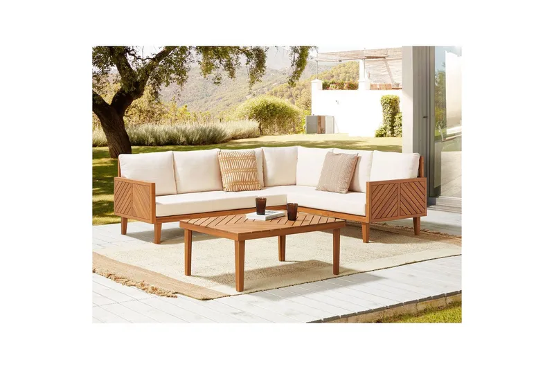 Loungegrupp Beliani Baratti 4-Sits Light wood||Beige - Puutarhakalusteet - Terassiryhmät - Sohvaryhmät ulos