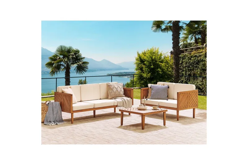 Loungegrupp Beliani Baratti 5-Sits Light wood||Beige - Puutarhakalusteet - Terassiryhmät - Sohvaryhmät ulos