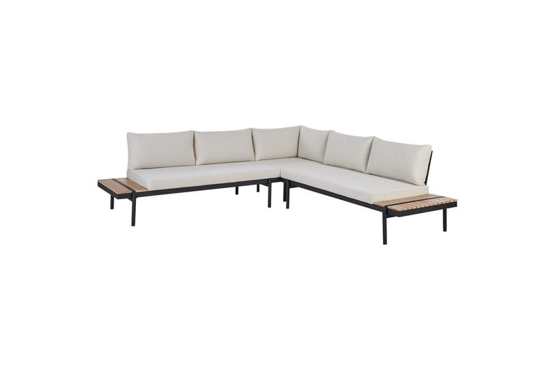 Loungegrupp Beliani Bellariva White||Light wood||Black - Puutarhakalusteet - Terassiryhmät - Sohvaryhmät ulos