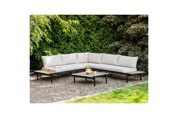 Loungegrupp Beliani Bellariva White||Light wood||Black - Puutarhakalusteet - Terassiryhmät - Sohvaryhmät ulos