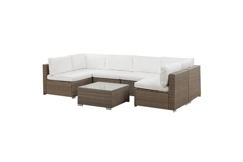 Loungegrupp Beliani Belvedere Brown||White - Puutarhakalusteet - Terassiryhmät - Sohvaryhmät ulos