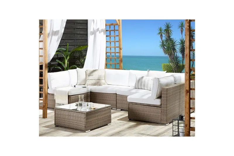 Loungegrupp Beliani Belvedere Brown||White - Puutarhakalusteet - Terassiryhmät - Sohvaryhmät ulos