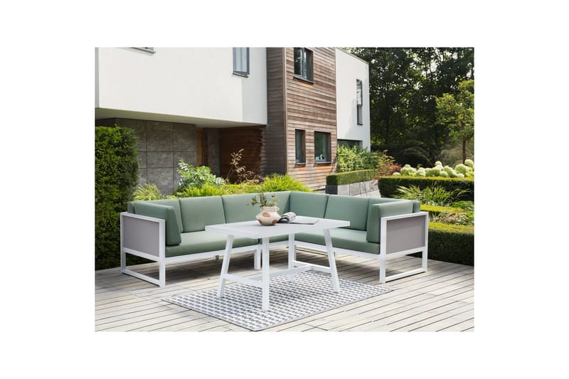 Loungegrupp Beliani Castella/Fratte Grön/vit/grå Green||White||Grey - Puutarhakalusteet - Terassiryhmät - Sohvaryhmät ulos