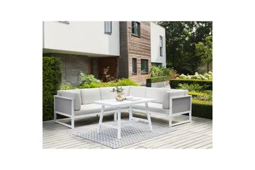 Loungegrupp Beliani Castella/Fratte Grön/vit/grå White||Grey - Puutarhakalusteet - Terassiryhmät - Sohvaryhmät ulos