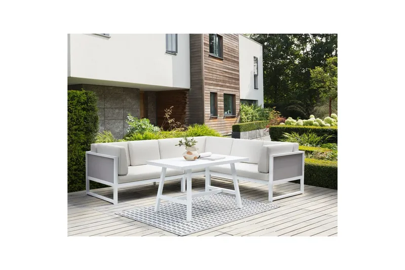 Loungegrupp Beliani Castella/Fratte Grön/vit/grå White||Grey - Puutarhakalusteet - Terassiryhmät - Sohvaryhmät ulos