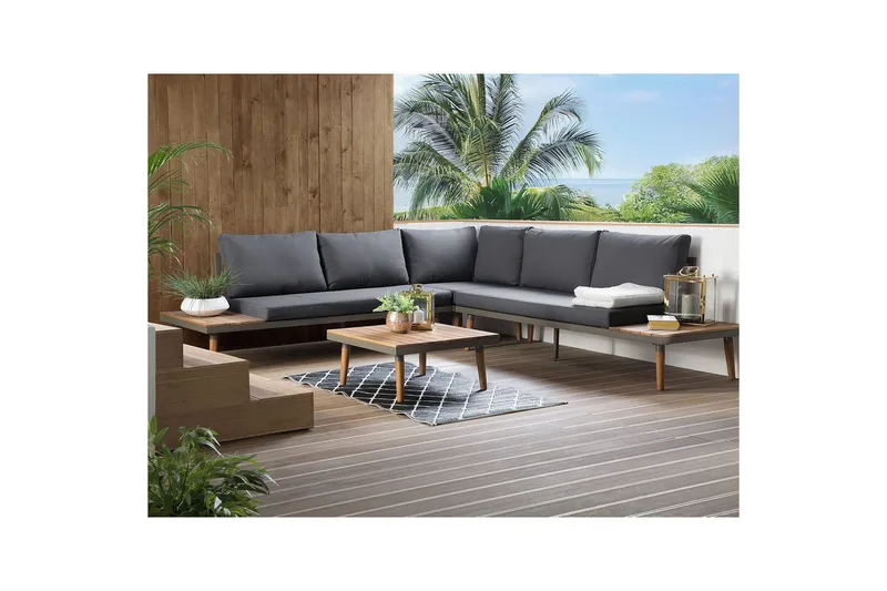 Loungegrupp Beliani Corato Grå/mörkt trä/ljust trä Grey||Dark wood||Light wood - Puutarhakalusteet - Terassiryhmät - Sohvaryhmät ulos