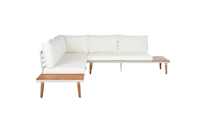 Loungegrupp Beliani Corato Grå/mörkt trä/ljust trä White||Light wood - Puutarhakalusteet - Terassiryhmät - Sohvaryhmät ulos