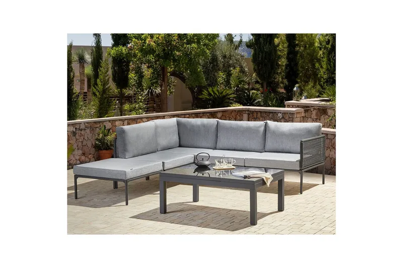 Loungegrupp Beliani Forano Grey||Black - Puutarhakalusteet - Terassiryhmät - Sohvaryhmät ulos