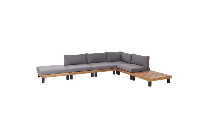 Loungegrupp Beliani Frazzano Grey||Light wood - Puutarhakalusteet - Terassiryhmät - Sohvaryhmät ulos