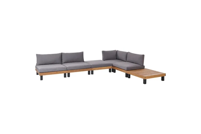 Loungegrupp Beliani Frazzano Grey||Light wood - Puutarhakalusteet - Terassiryhmät - Sohvaryhmät ulos