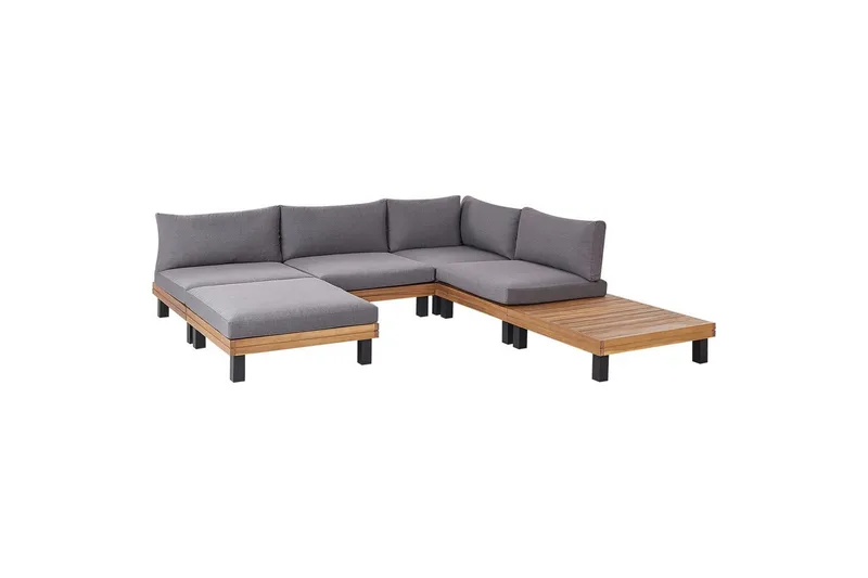Loungegrupp Beliani Frazzano Grey||Light wood - Puutarhakalusteet - Terassiryhmät - Sohvaryhmät ulos