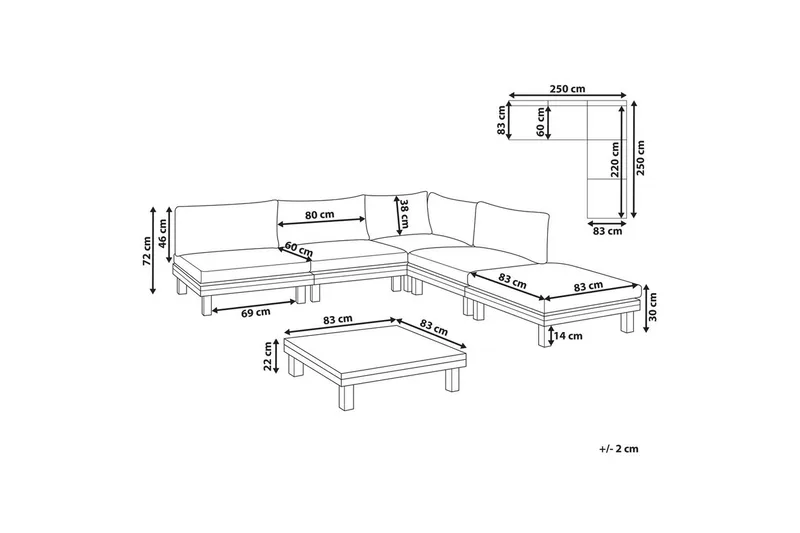 Loungegrupp Beliani Frazzano Grey||Light wood - Puutarhakalusteet - Terassiryhmät - Sohvaryhmät ulos