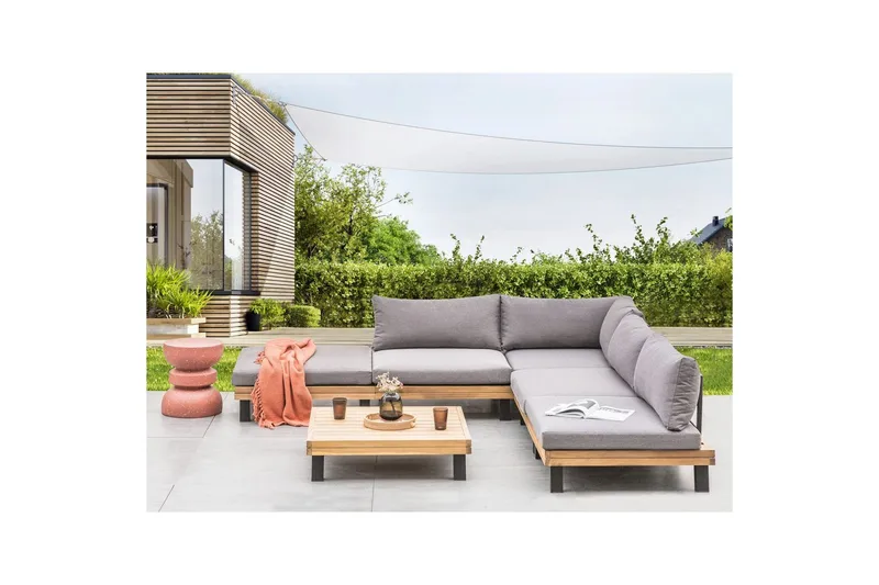 Loungegrupp Beliani Frazzano Grey||Light wood - Puutarhakalusteet - Terassiryhmät - Sohvaryhmät ulos
