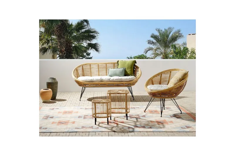 Loungegrupp Beliani Maratea/Cesenatico 3-Sits Natural||Black||Beige - Puutarhakalusteet - Terassiryhmät - Sohvaryhmät ulos