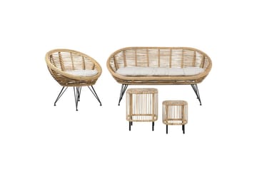 Loungegrupp Beliani Maratea/Cesenatico 3-Sits Natural||Black||Beige - Puutarhakalusteet - Terassiryhmät - Sohvaryhmät ulos