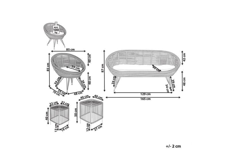 Loungegrupp Beliani Maratea/Cesenatico 3-Sits Natural||Black||Beige - Puutarhakalusteet - Terassiryhmät - Sohvaryhmät ulos