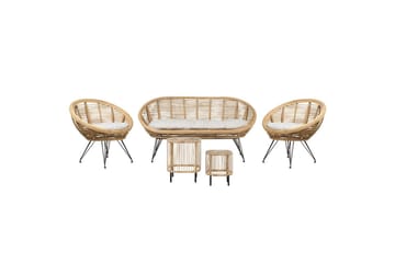 Loungegrupp Beliani Maratea/Cesenatico 4-Sits Natural||Black||Beige - Puutarhakalusteet - Terassiryhmät - Sohvaryhmät ulos
