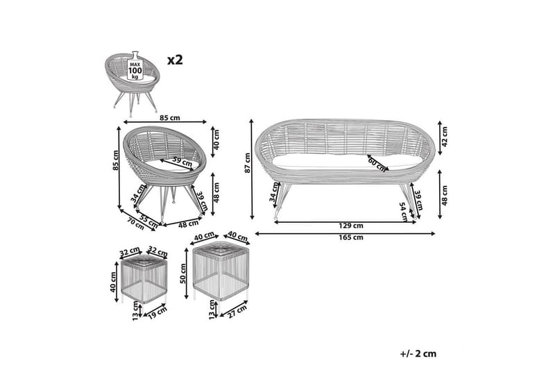Loungegrupp Beliani Maratea/Cesenatico 4-Sits Natural||Black||Beige - Puutarhakalusteet - Terassiryhmät - Sohvaryhmät ulos