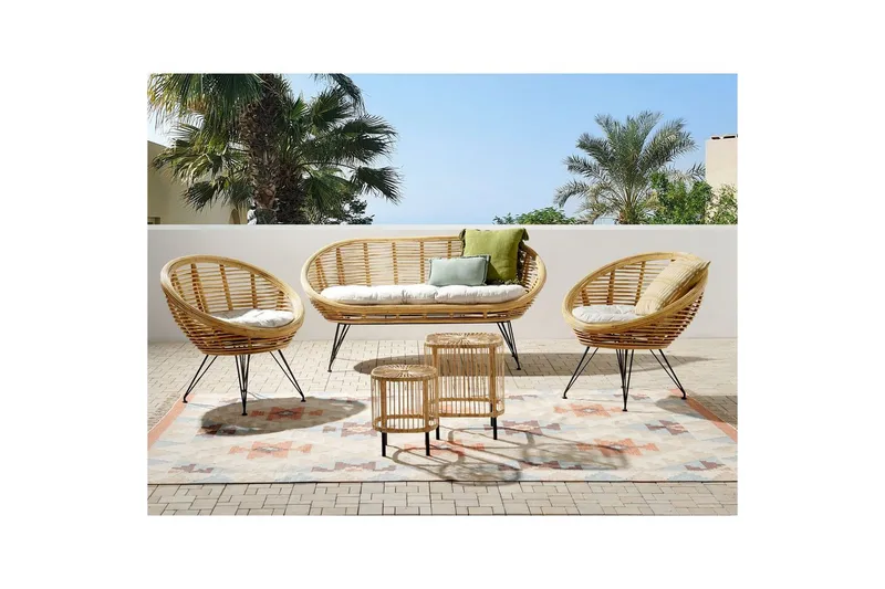 Loungegrupp Beliani Maratea/Cesenatico 4-Sits Natural||Black||Beige - Puutarhakalusteet - Terassiryhmät - Sohvaryhmät ulos