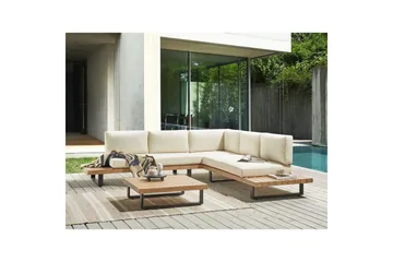 Loungegrupp Beliani Mykonos Light wood||White - Puutarhakalusteet - Terassiryhmät - Sohvaryhmät ulos