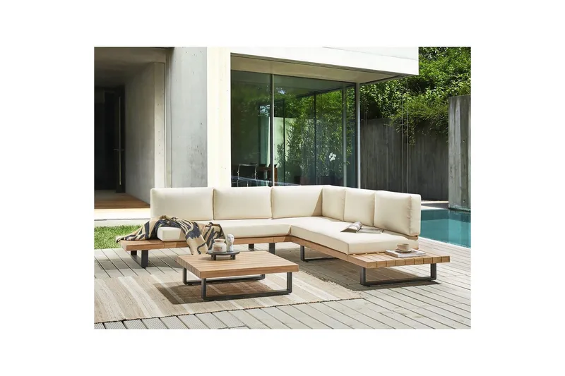Loungegrupp Beliani Mykonos Light wood||White - Puutarhakalusteet - Terassiryhmät - Sohvaryhmät ulos