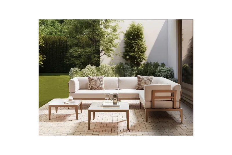Loungegrupp Beliani Rima III Beige Beige - Puutarhakalusteet - Terassiryhmät - Sohvaryhmät ulos
