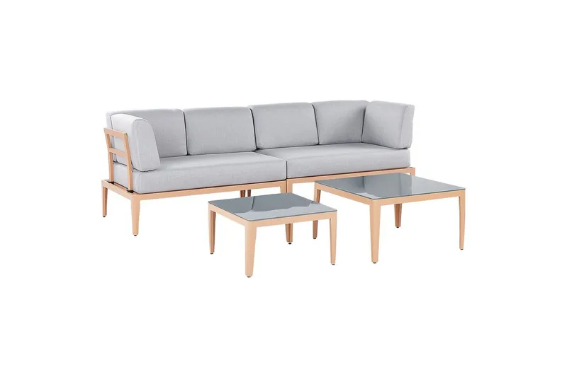 Loungegrupp Beliani Rima III Beige Grey||Light wood - Puutarhakalusteet - Terassiryhmät - Sohvaryhmät ulos