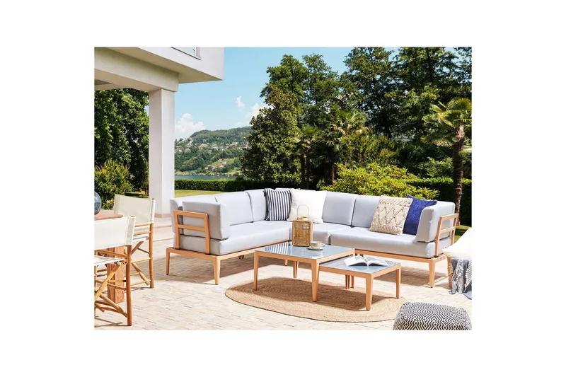 Loungegrupp Beliani Rima III Beige Grey||Light wood - Puutarhakalusteet - Terassiryhmät - Sohvaryhmät ulos