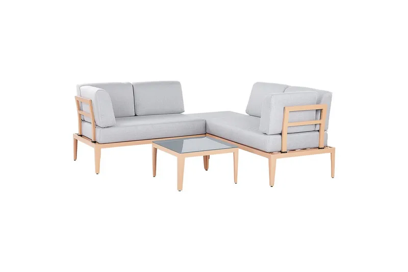 Loungegrupp Beliani Rima III Beige Grey||Light wood - Puutarhakalusteet - Terassiryhmät - Sohvaryhmät ulos