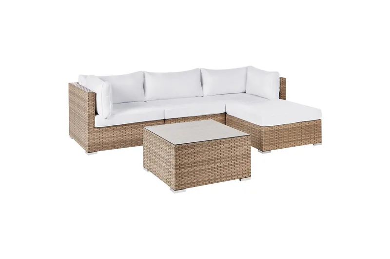 Loungegrupp Beliani Sano Grå, Högervänd NO_BRAND Natural||White Right-faced - Puutarhakalusteet - Terassiryhmät - Sohvaryhmät ulos