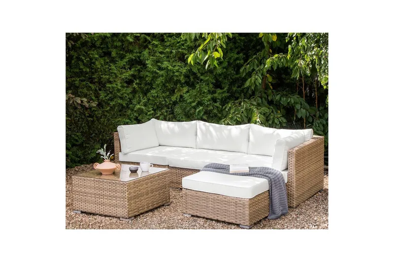 Loungegrupp Beliani Sano Grå, Högervänd NO_BRAND Natural||White Right-faced - Puutarhakalusteet - Terassiryhmät - Sohvaryhmät ulos